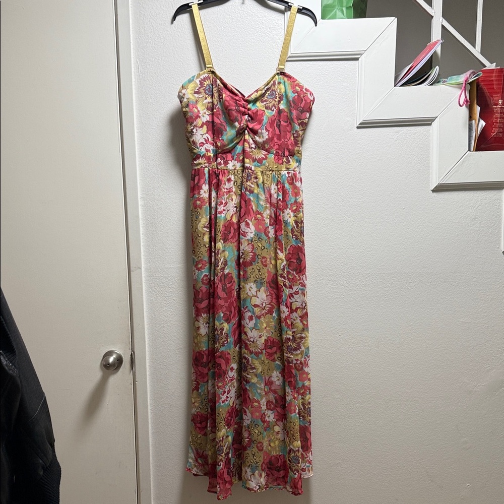 American Rag Floral Maxi Dress with Yellow and Red Accents